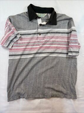 90s Vintage Palmland Club Striped Golf Polo Grandpacore Gray Red L
